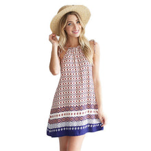 Fashion Women Boho Dress loose Printed Halter Style Sleeveless Hippie Mini Dress Plus Size Women Clothing Vestidos Beige EF8