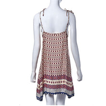 Fashion Women Boho Dress loose Printed Halter Style Sleeveless Hippie Mini Dress Plus Size Women Clothing Vestidos Beige EF8