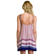 Fashion Women Boho Dress loose Printed Halter Style Sleeveless Hippie Mini Dress Plus Size Women Clothing Vestidos Beige EF8