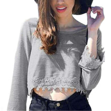 Fashion Women Lady Casual Pullover Long Sleeve Lace Backless Irregular T-Shirt Tops EF8