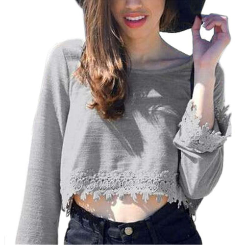 Fashion Women Lady Casual Pullover Long Sleeve Lace Backless Irregular T-Shirt Tops EF8