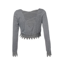 Fashion Women Lady Casual Pullover Long Sleeve Lace Backless Irregular T-Shirt Tops EF8