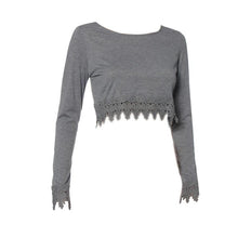 Fashion Women Lady Casual Pullover Long Sleeve Lace Backless Irregular T-Shirt Tops EF8