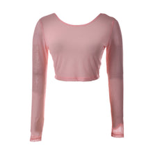 Women Sexy Slim Semi-transparent Mesh Crop Tops Girl Long Sleeve Short Tees Single Layer Mesh EF8
