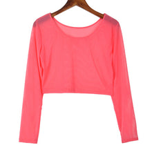 Women Sexy Slim Semi-transparent Mesh Crop Tops Girl Long Sleeve Short Tees Single Layer Mesh EF8