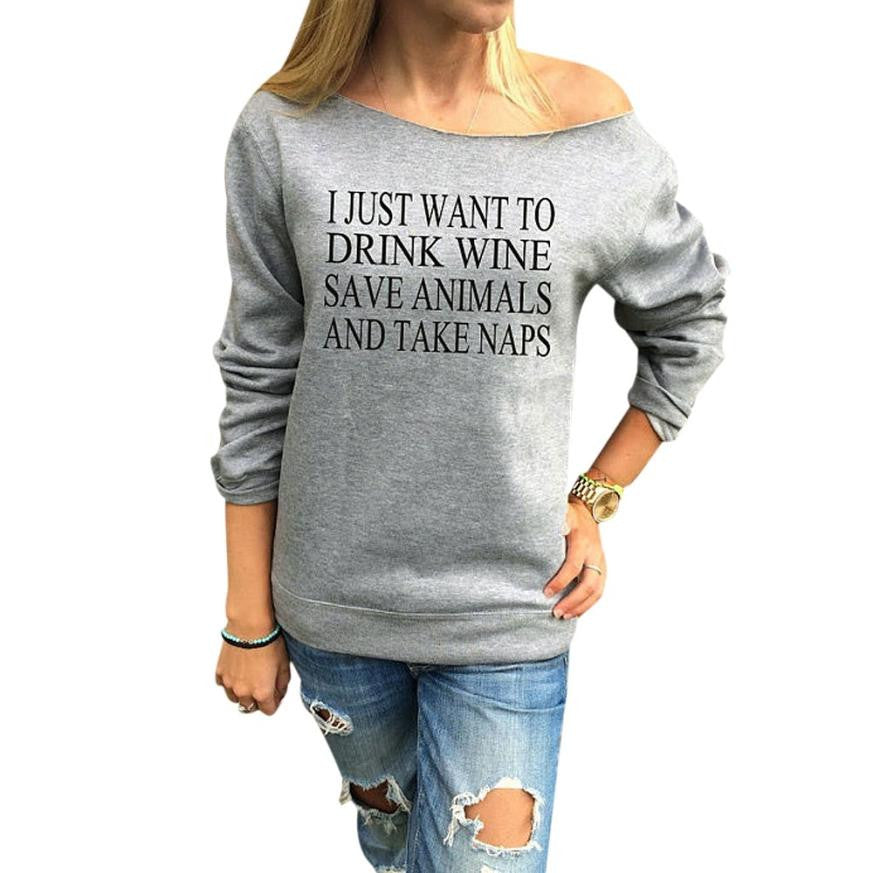 Fashion Women Tops Sexy Letters Print Long Sleeves Pullover Sweater Shirt Casual EF8