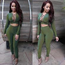 Fashion Women Two Pieces Deep V-Neck Sexy Bodycon Long Sleeve Bodysuit Night Club Rompers Womens Jumpsuit EF8