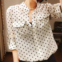 Women's White Blouse Long Sleeve Casual Shirt Polka Dot Print Shirt Plus Size Tops Blusas Femininas EF8