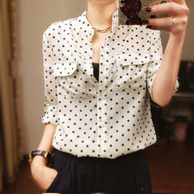 Women's White Blouse Long Sleeve Casual Shirt Polka Dot Print Shirt Plus Size Tops Blusas Femininas EF8