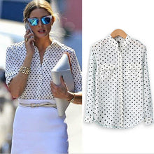 Women's White Blouse Long Sleeve Casual Shirt Polka Dot Print Shirt Plus Size Tops Blusas Femininas EF8