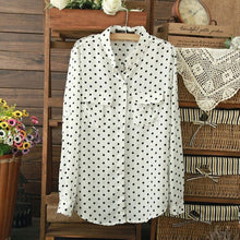 Women's White Blouse Long Sleeve Casual Shirt Polka Dot Print Shirt Plus Size Tops Blusas Femininas EF8