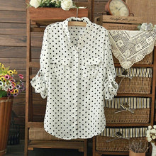 Women's White Blouse Long Sleeve Casual Shirt Polka Dot Print Shirt Plus Size Tops Blusas Femininas EF8