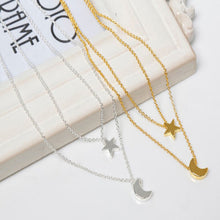jewelry copper alloy chain link star moon layer pendant necklace gift for women girl EF8