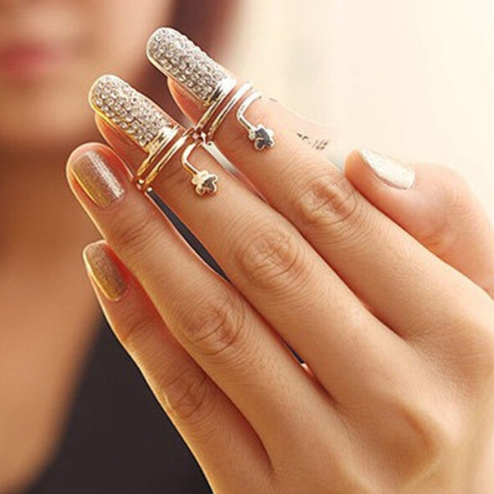 popular small plum blossom nail ring for women   girl cute finger jewelery rhinestone small finger ring  EF8