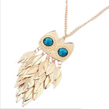 able Stylish Gold Plated Leaves Owl Charm Chain Long Women Pendant Necklace EF8