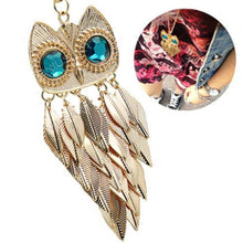 able Stylish Gold Plated Leaves Owl Charm Chain Long Women Pendant Necklace EF8
