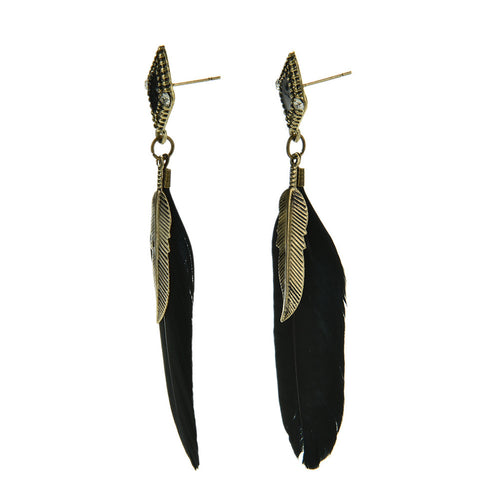 Feather Leaves Charm Drop Earring Rhombus Long Ear drop Dangle Earrings Earrings for Women Gilrs EF8