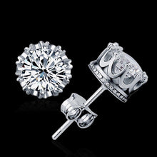 Femal Cubic Zirconia Earrings Classic Crown Design Silver Plated Crystal Stud Earrings Women Jewelry  EF8