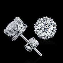 Femal Cubic Zirconia Earrings Classic Crown Design Silver Plated Crystal Stud Earrings Women Jewelry  EF8