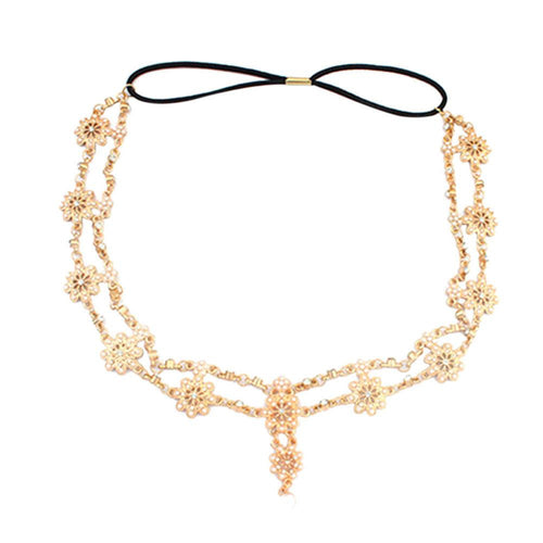 Flower Tassel Head Jewelry Women Elegant Rhinestone Elastic Head Chain Tiaras Bride Wedding Head Jewelry EF8