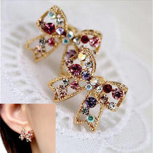For Girls Graceful Colorful Rinestone Bowknot Earrings Studs Push-Back Bow Earring EF8