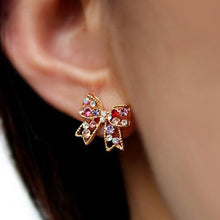For Girls Graceful Colorful Rinestone Bowknot Earrings Studs Push-Back Bow Earring EF8