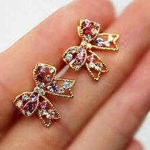 For Girls Graceful Colorful Rinestone Bowknot Earrings Studs Push-Back Bow Earring EF8