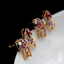 For Girls Graceful Colorful Rinestone Bowknot Earrings Studs Push-Back Bow Earring EF8