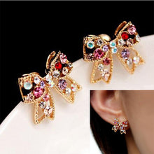 For Girls Graceful Colorful Rinestone Bowknot Earrings Studs Push-Back Bow Earring EF8