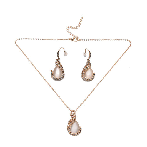 For Women  18k Yellow Gold Filled pink opal Peacock Necklace Earring Wedding Fine Jewelry EF8