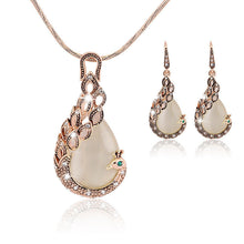 For Women  18k Yellow Gold Filled pink opal Peacock Necklace Earring Wedding Fine Jewelry EF8