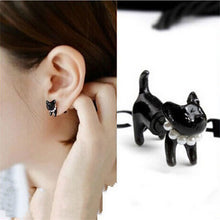 For Women Black Puncture Ear Jewelry Women Gifts s 3D Pearl Kitty Cat Stud Earrings EF8