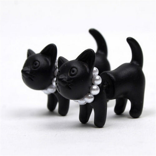 For Women Black Puncture Ear Jewelry Women Gifts s 3D Pearl Kitty Cat Stud Earrings EF8