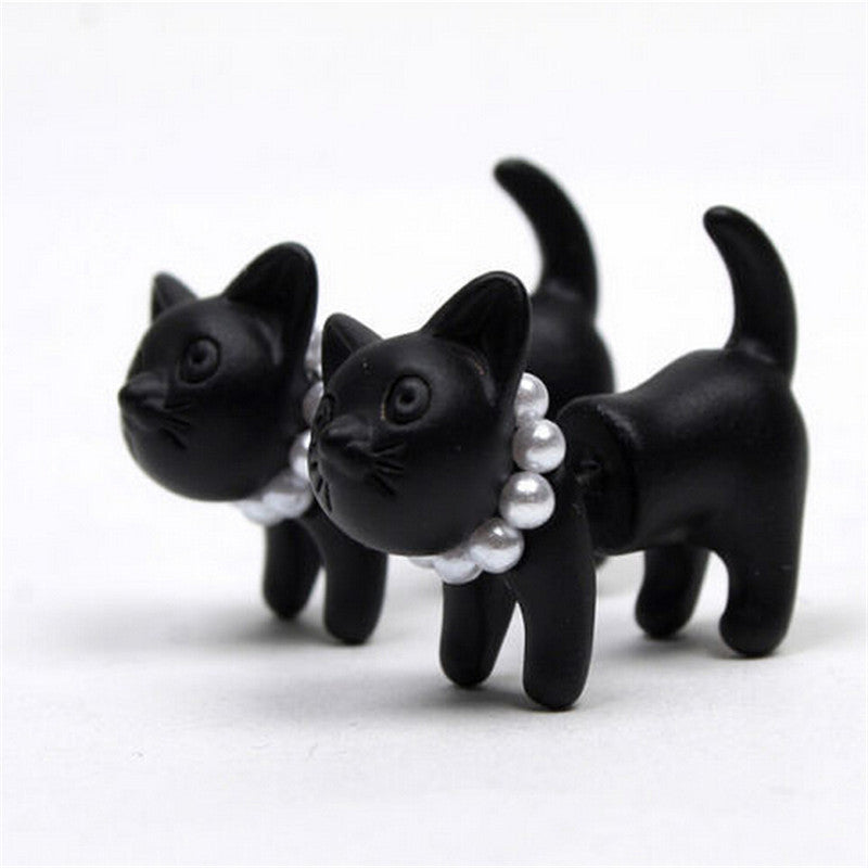 For Women Black Puncture Ear Jewelry Women Gifts s 3D Pearl Kitty Cat Stud Earrings EF8