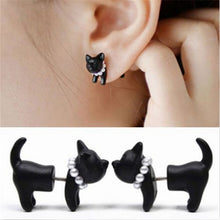 For Women Black Puncture Ear Jewelry Women Gifts s 3D Pearl Kitty Cat Stud Earrings EF8