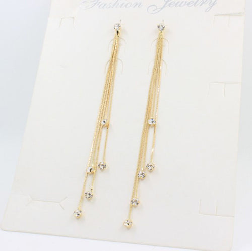 For Women Crystal Statement Earrings Charm Dangle Earrings Jewelry 5 Chain Gold Silver Long Tassel Earrings EF8