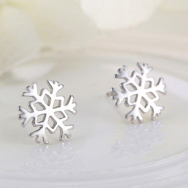 For Women Jewelry Gifts Xmas Hotsale Hollowed Snowflake Earrings Silver Stud Earrings EF8