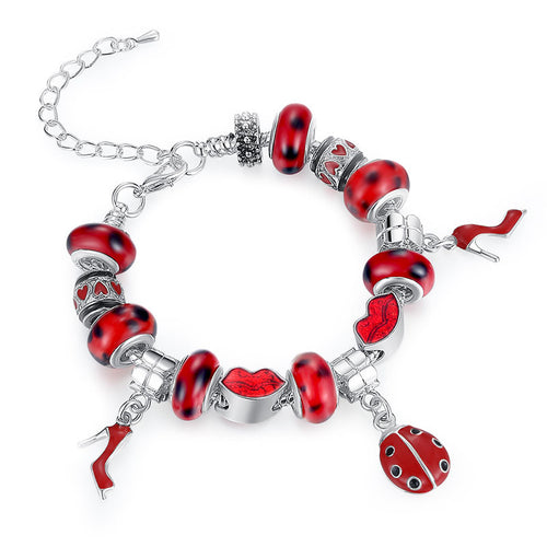 For Women Jewelry Pulsera Mujer Femme Charm Bracelets Cute Ladybird Beads Chain Bracelet EF8
