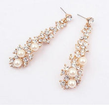 For Women  style Women Evening Fine Jewelery Brincos Full Crystal Pearls Gold Filled Long Drop Earrings EF8