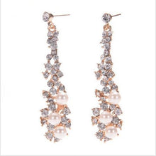 For Women  style Women Evening Fine Jewelery Brincos Full Crystal Pearls Gold Filled Long Drop Earrings EF8