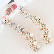 For Women  style Women Evening Fine Jewelery Brincos Full Crystal Pearls Gold Filled Long Drop Earrings EF8