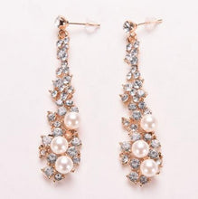 For Women  style Women Evening Fine Jewelery Brincos Full Crystal Pearls Gold Filled Long Drop Earrings EF8