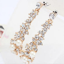 For Women  style Women Evening Fine Jewelery Brincos Full Crystal Pearls Gold Filled Long Drop Earrings EF8