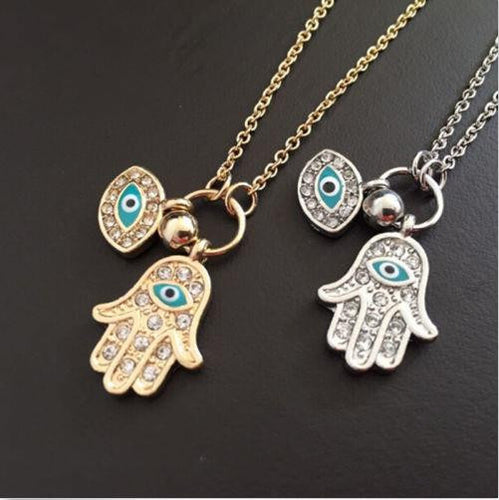 For Women Fine Jewelry Gold Silver Blue Evil Eye Hamsa H  Fatima Palm Necklace EF8