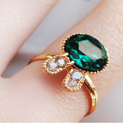 For Women Gifts For Lady Adjustable Women Rings Cute Lovely Green Alloy Rhinestone Rabbit Ear Rings EF8