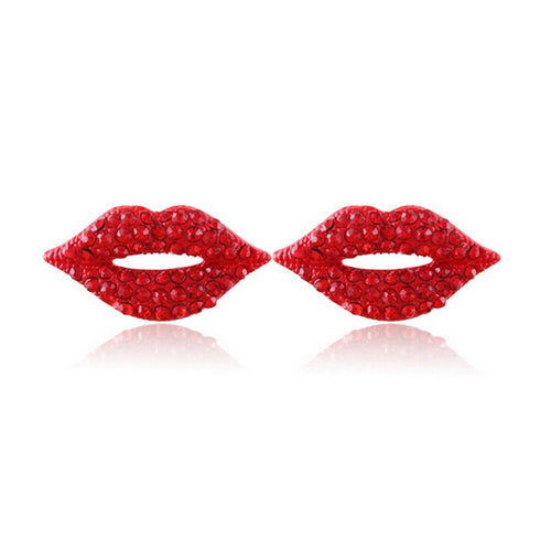 For Women Jewelry Women Classic Luxurious Elegant Stud Earrings Sexy Red Lip Rhinestone Earrings EF8