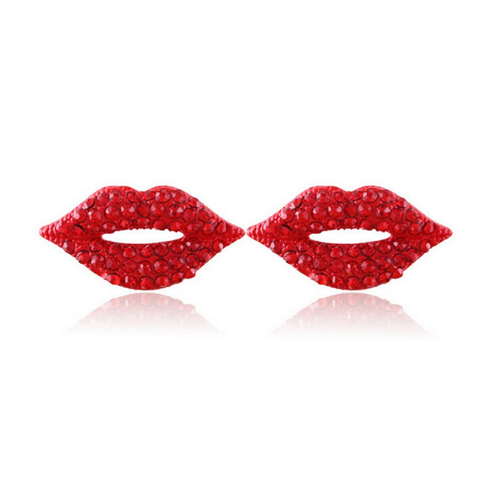 For Women Jewelry Women Classic Luxurious Elegant Stud Earrings Sexy Red Lip Rhinestone Earrings EF8