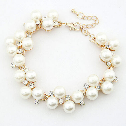 For Women Luxurious 18K Gold Charm Crystal Cubic Zircon Diamond Bracelet Women Jewelry Pearl Beads Bracelet EF8