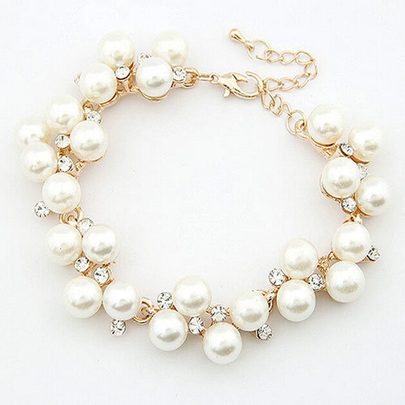 For Women Luxurious 18K Gold Charm Crystal Cubic Zircon Diamond Bracelet Women Jewelry Pearl Beads Bracelet EF8