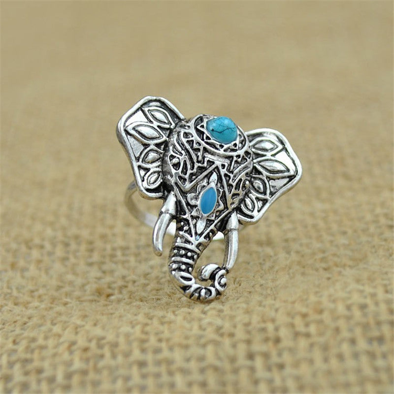 For Women Men Beach Unique Carving Tibetan Silver Plated Ring Elephant Ring S Bohemia Vintage Punk Rings EF8